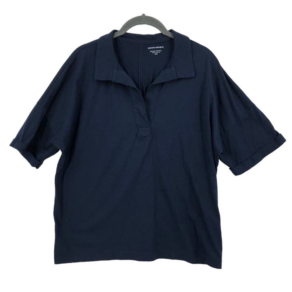 Banana Republic Supima Polo Shirt Top Women's XS Navy Blue Cotton Short Sleeve